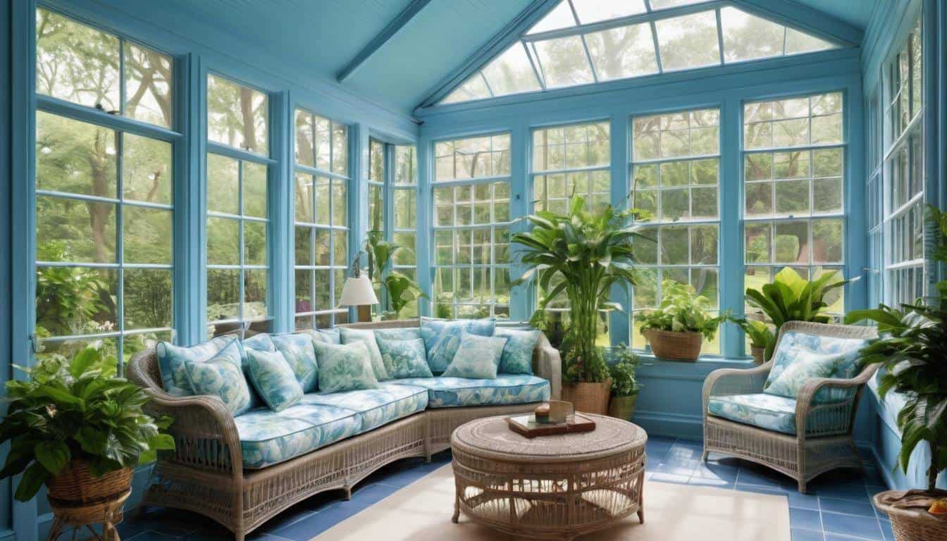 Serene blue sunroom