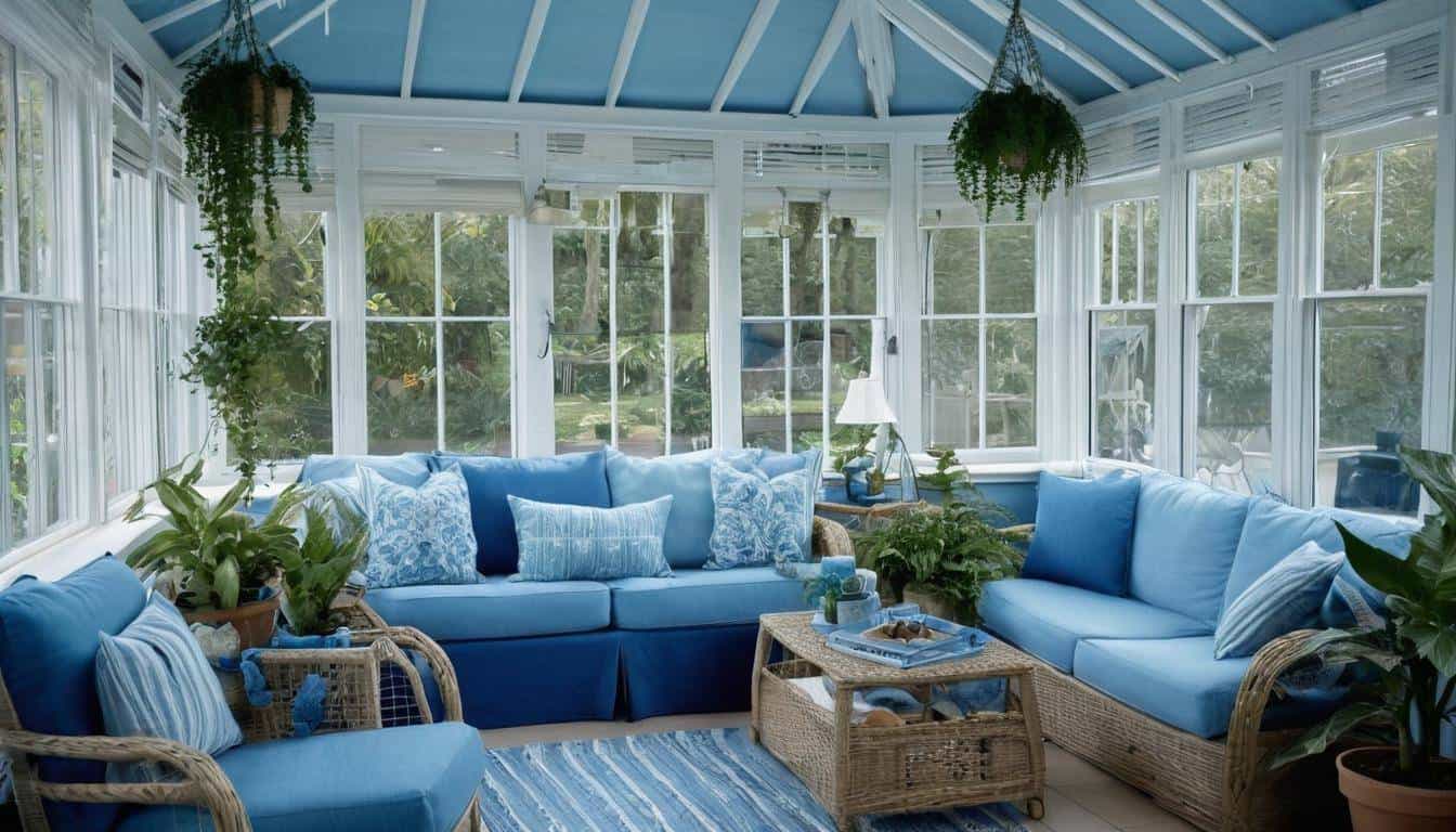 Serene blue-themed sunroom