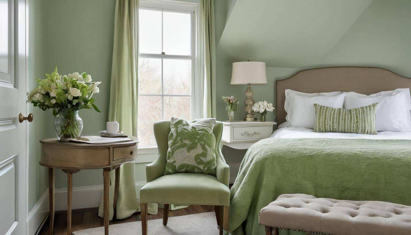 Serene green guest room