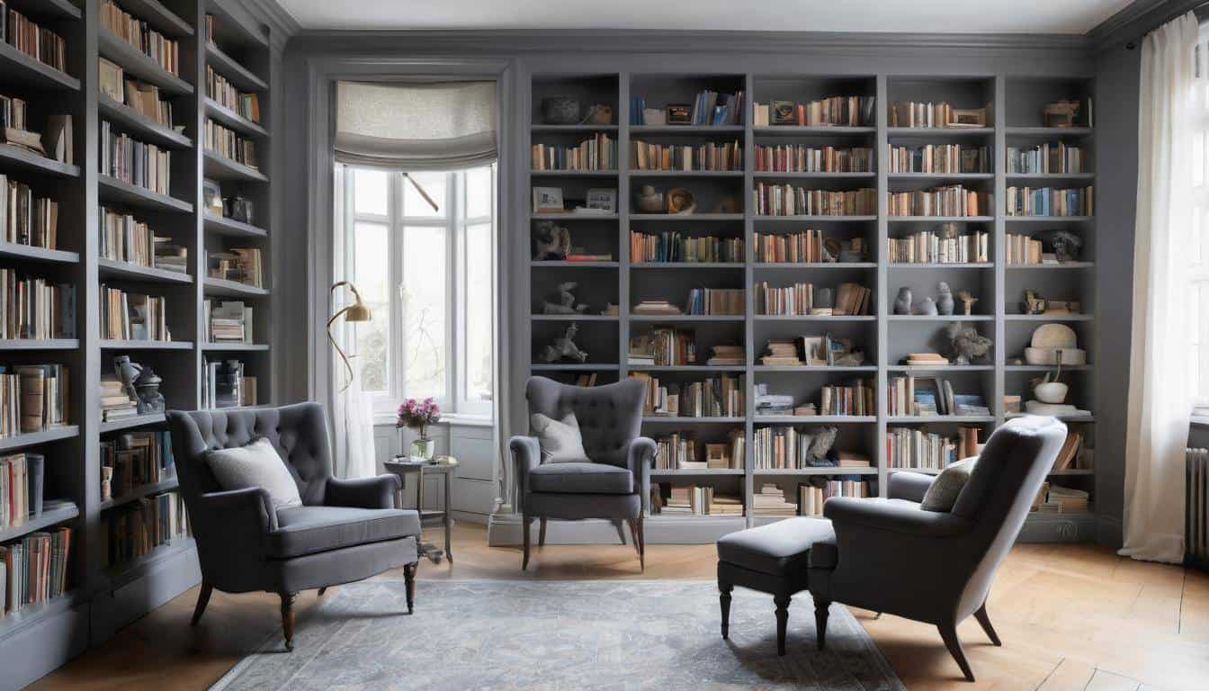 Serene grey home library