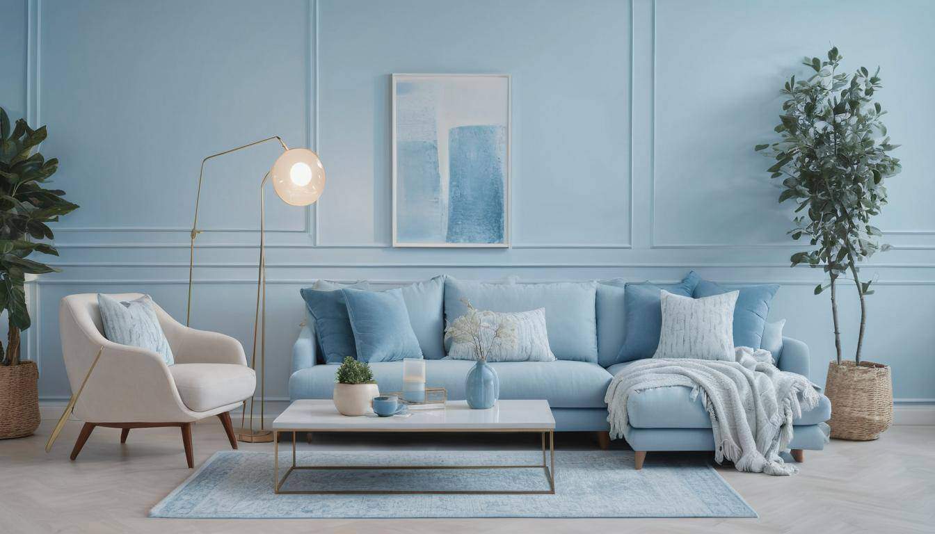 Serene neutral interior with soft blue accents