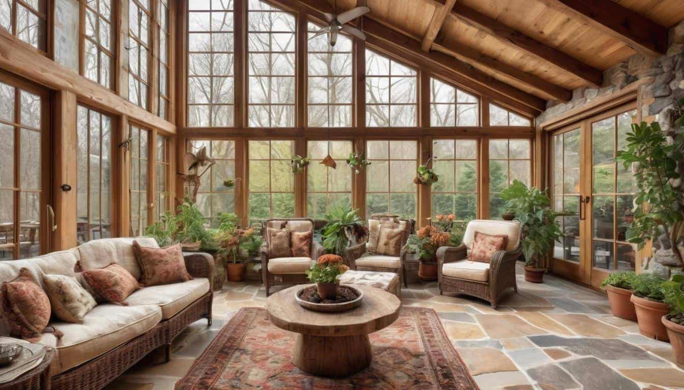 Serene rustic sunroom