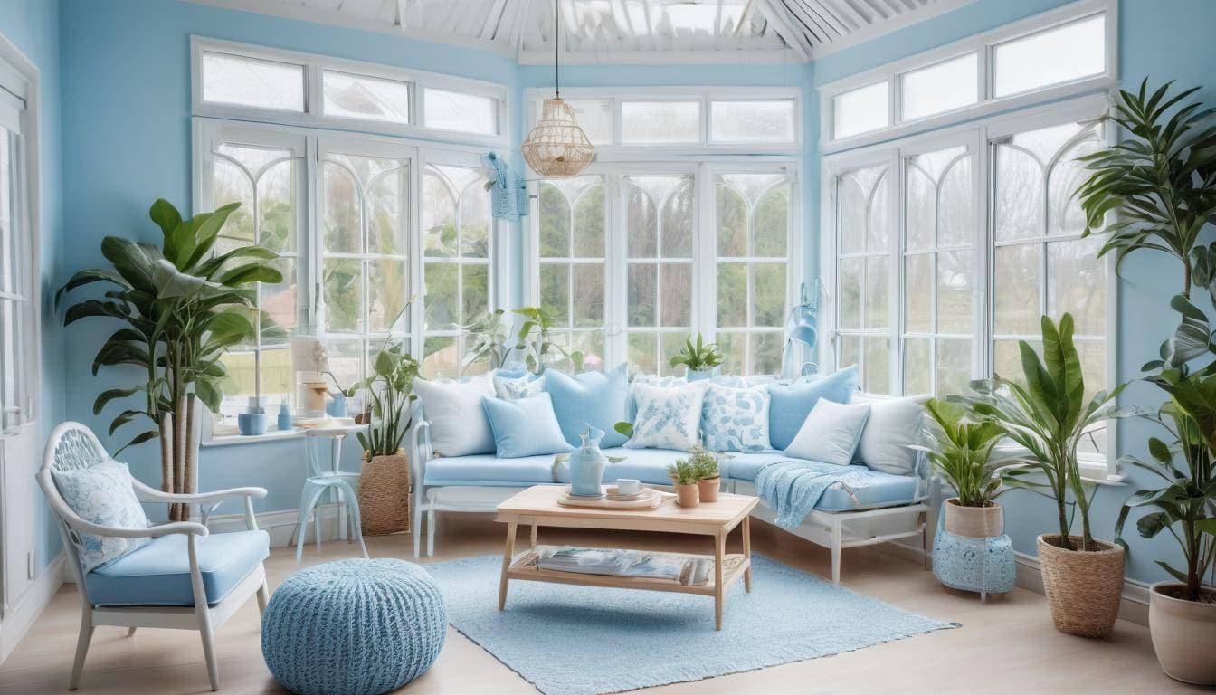 Serene sunroom with pastel blues