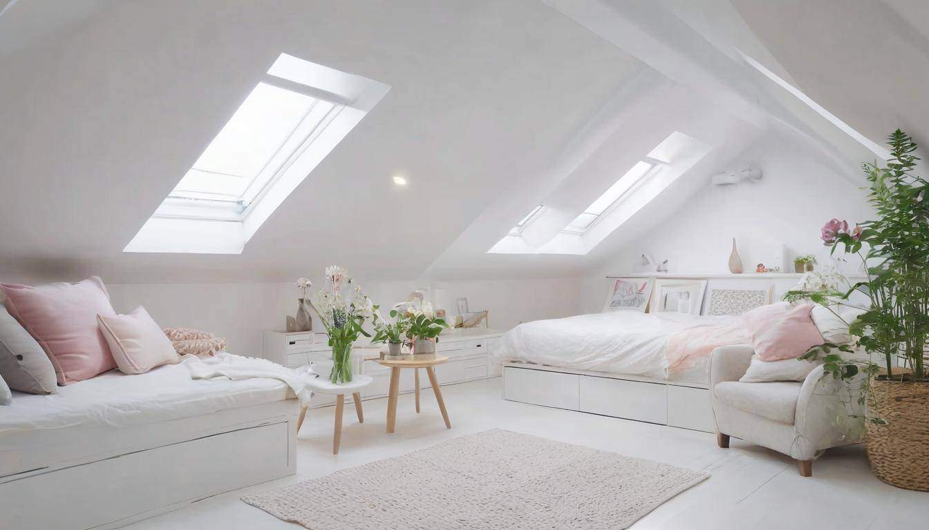 Serene white attic living