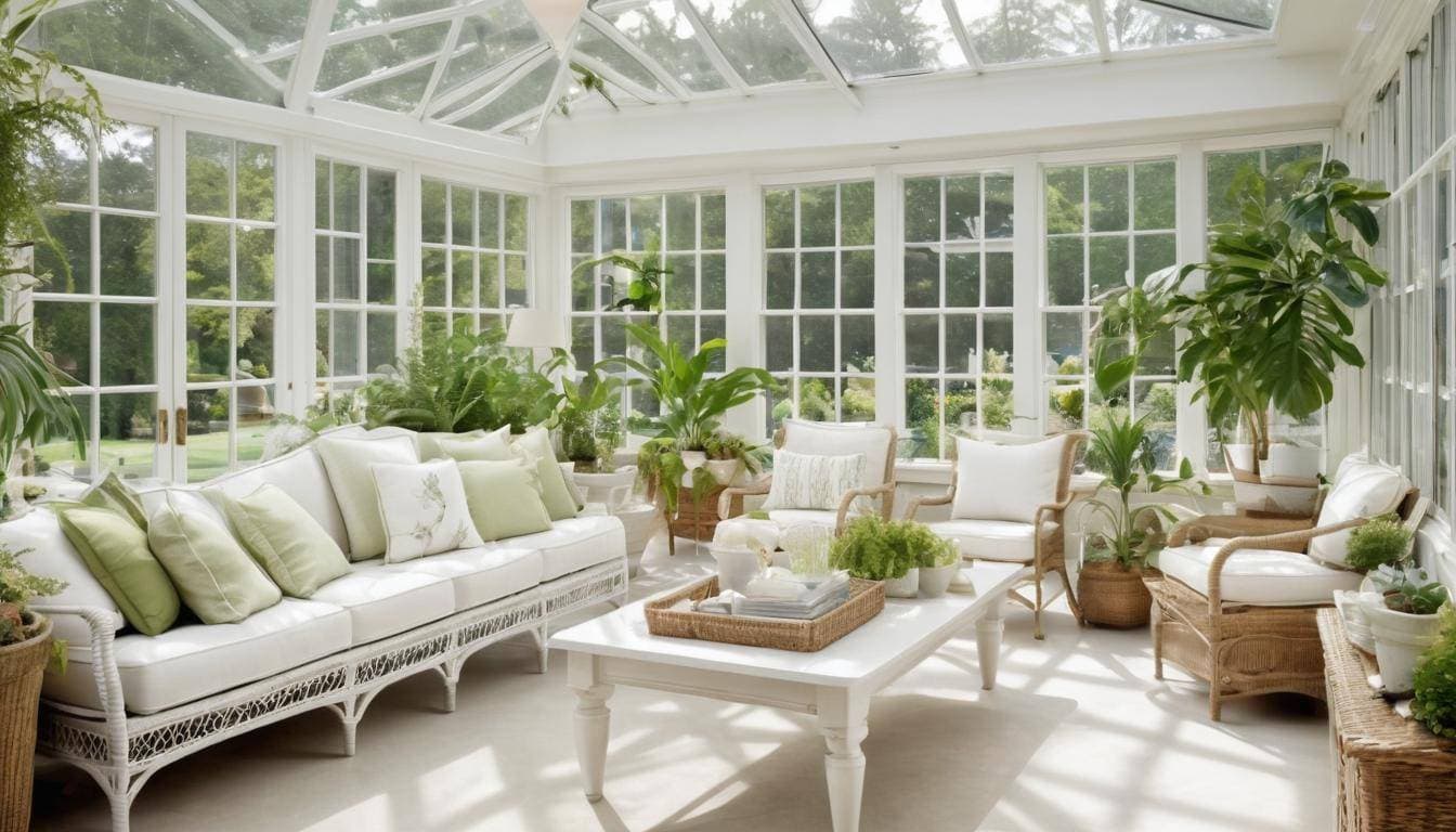 Serene white sunroom