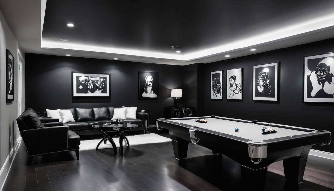 Sleek black game room