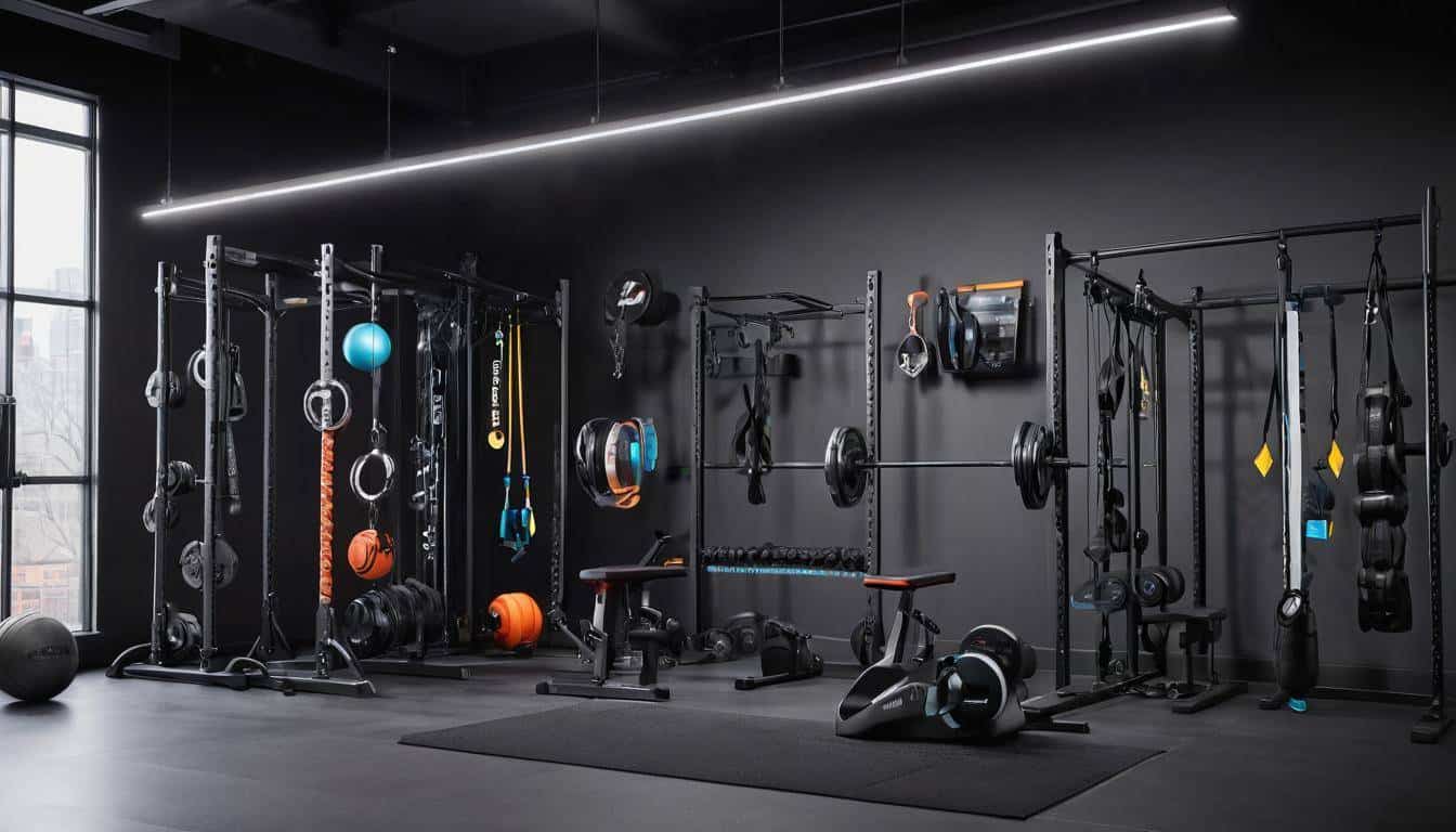 Sleek black-themed fitness gear display