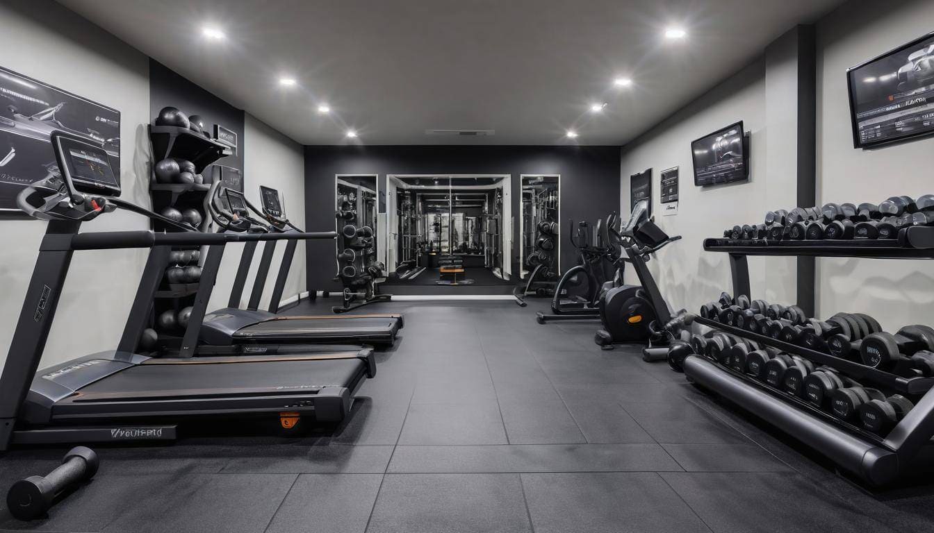 Sleek black-themed home gym