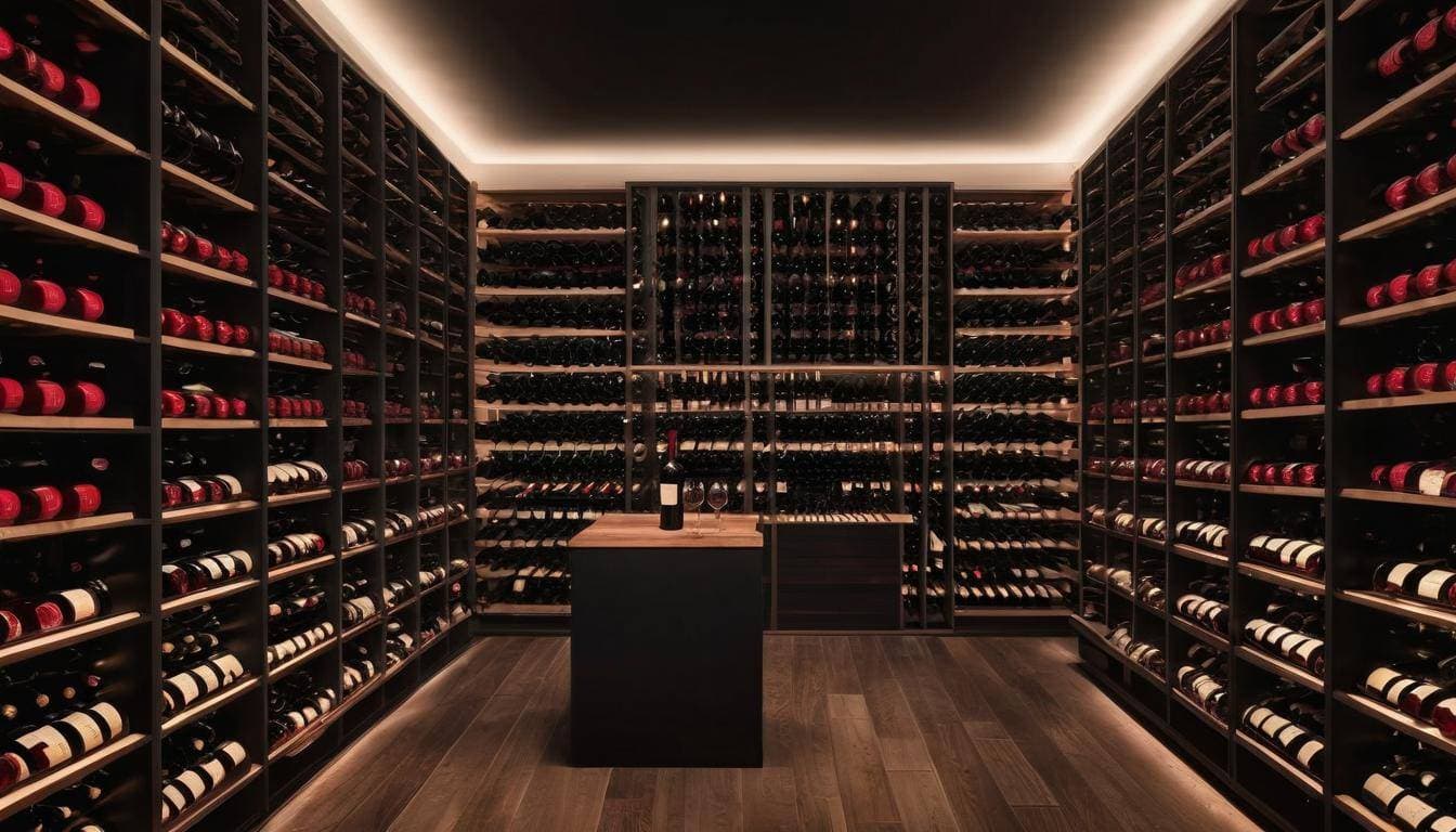 Sleek black wine cellar