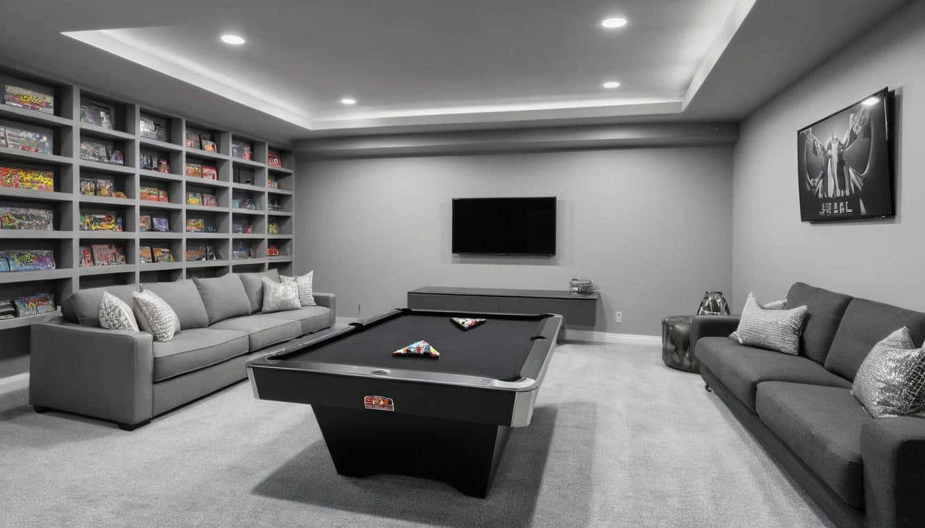 Sleek grey game room