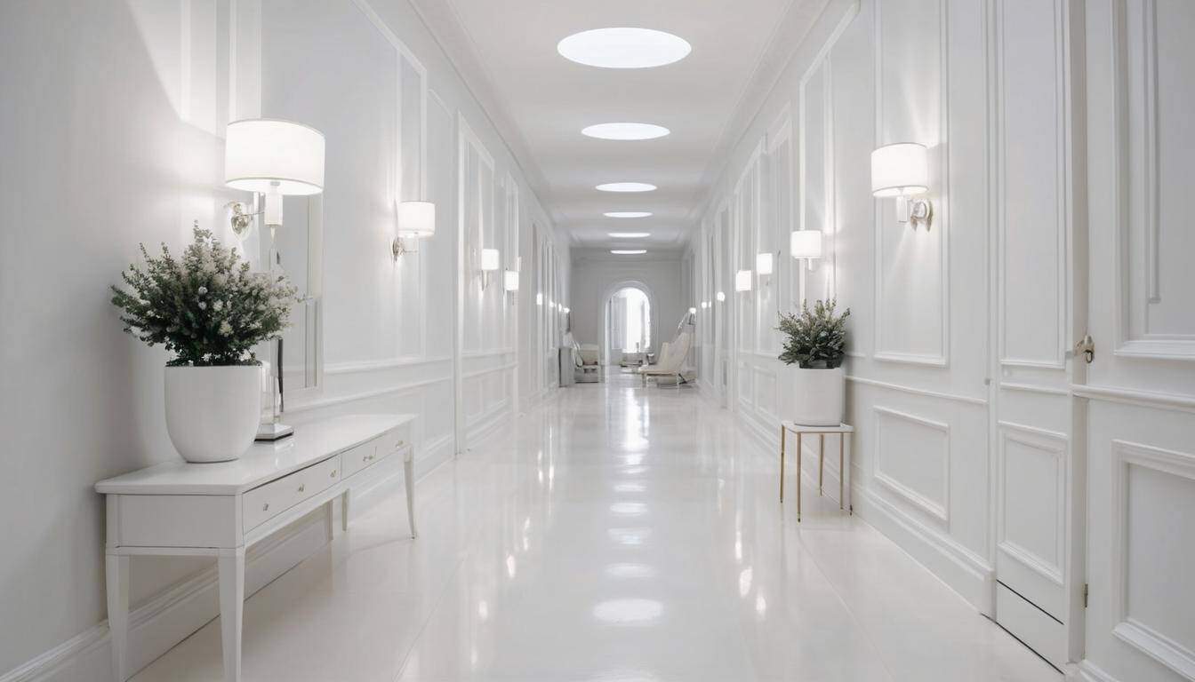 Sleek white hallway design