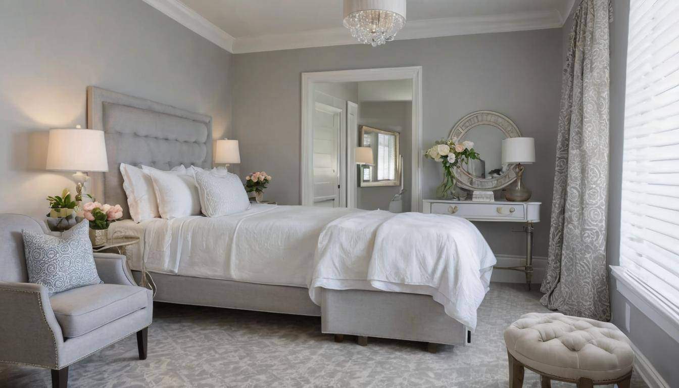 Soothing light gray guest room