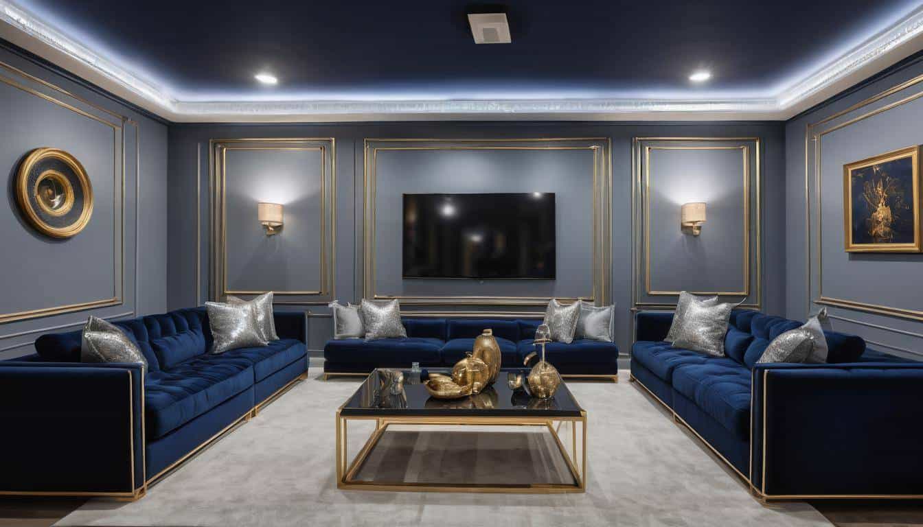 Sophisticated navy home theater