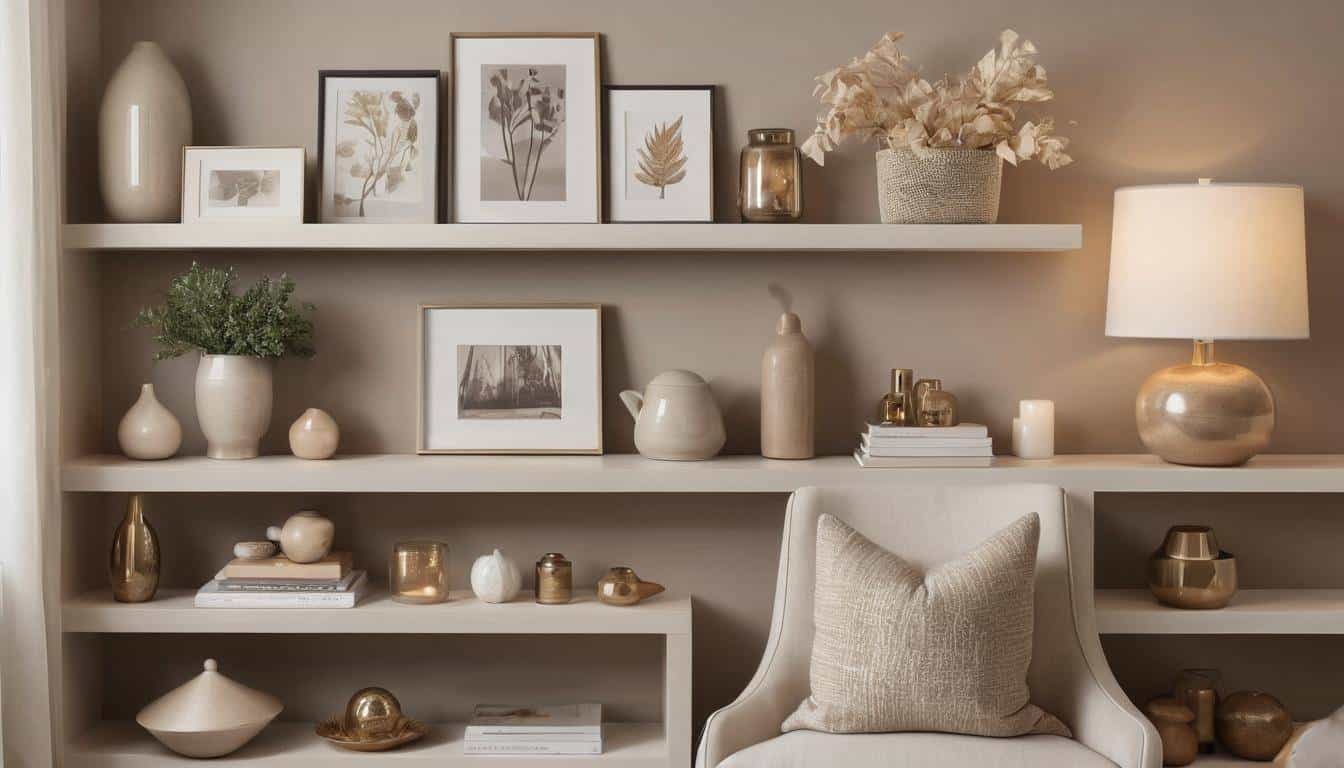 Sophisticated neutral shelf styling