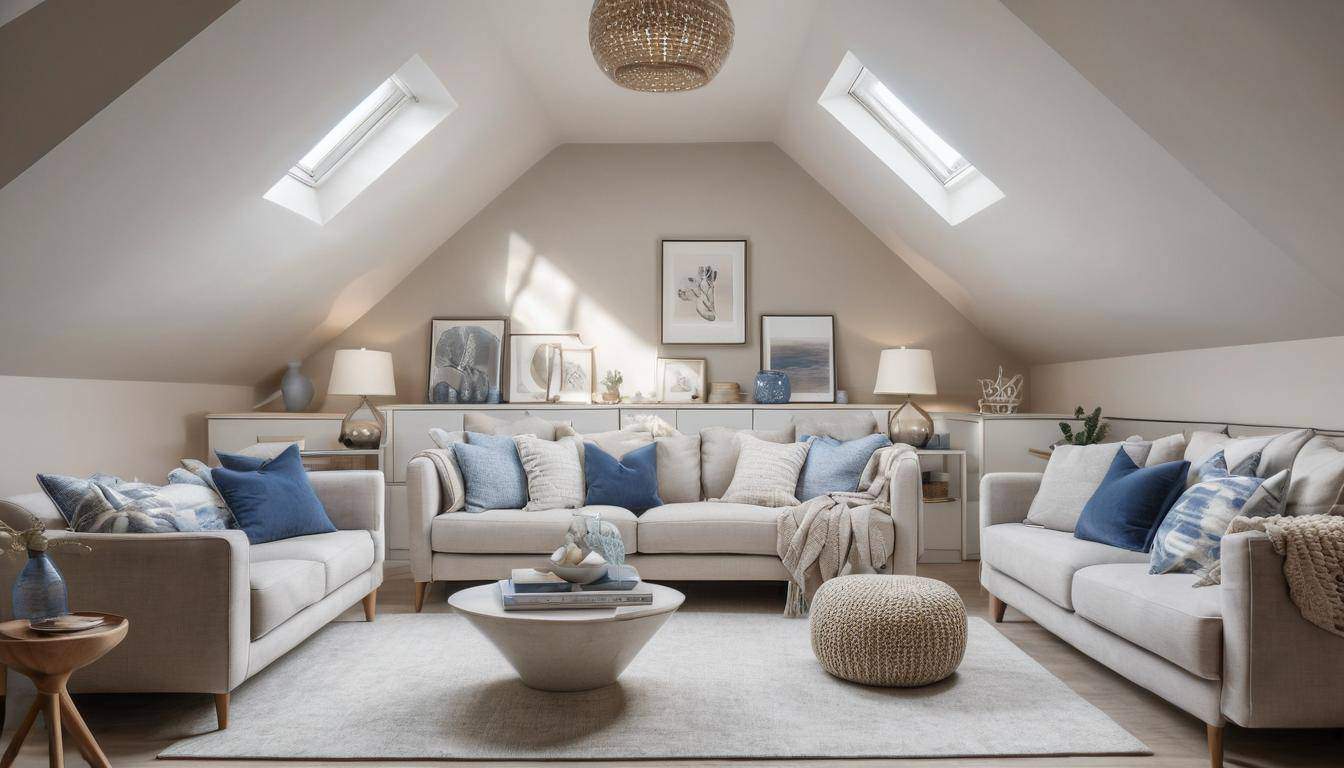 Stylish beige attic redesign