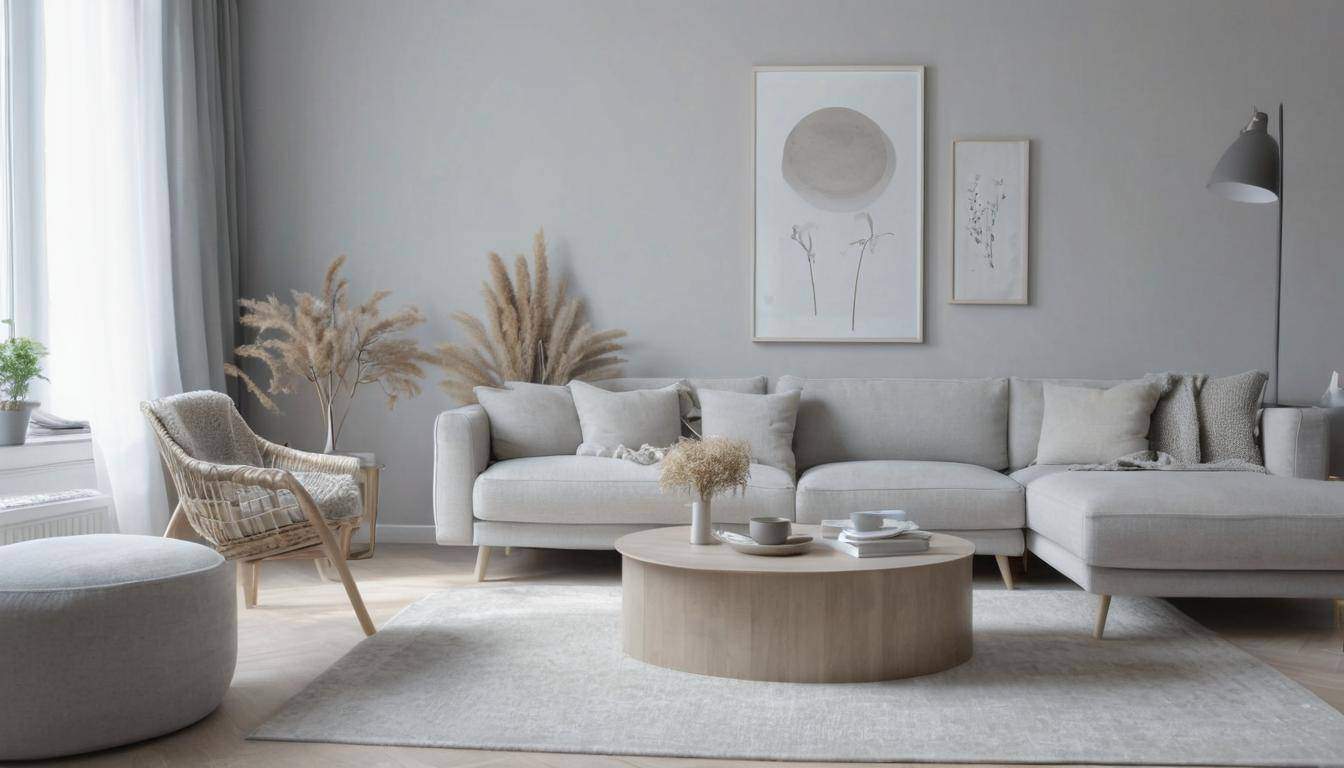 Stylish furniture in gray room