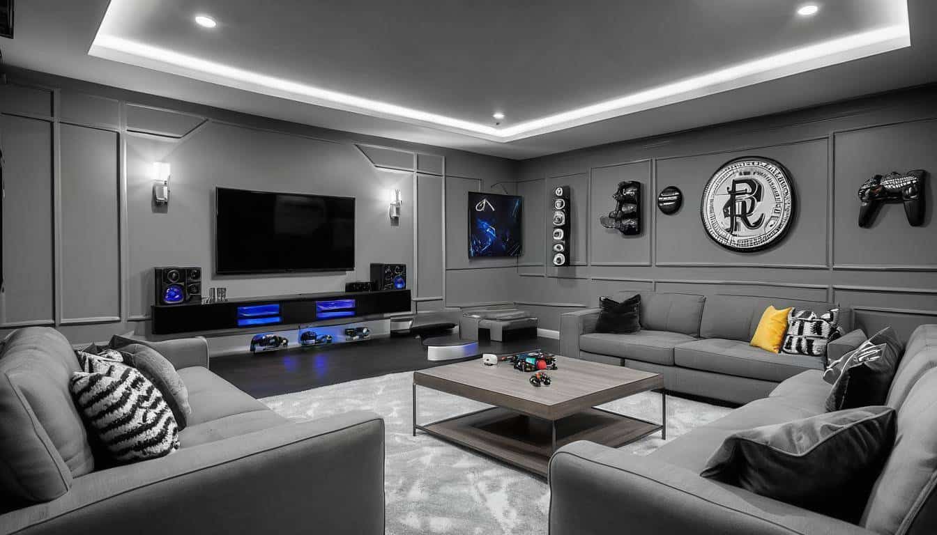 Stylish grey game room decor