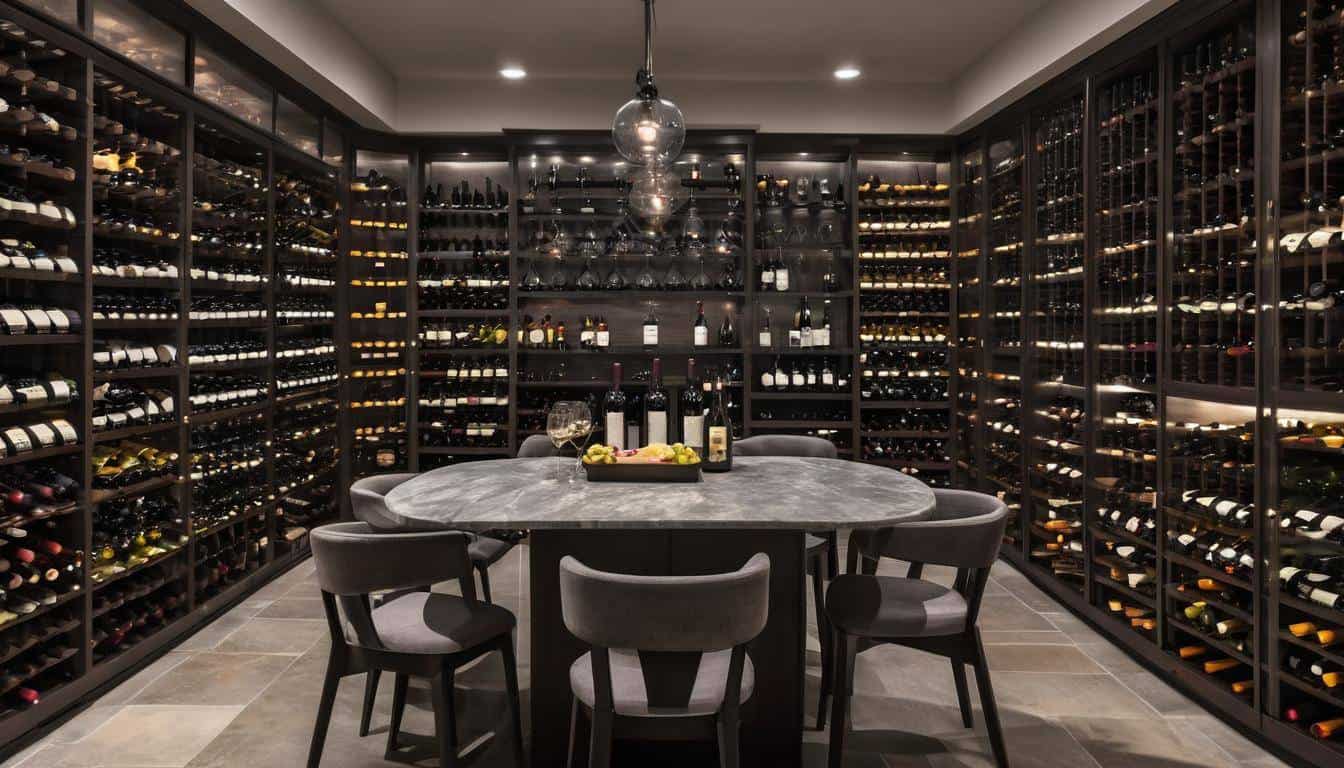 Stylish grey wine cellar