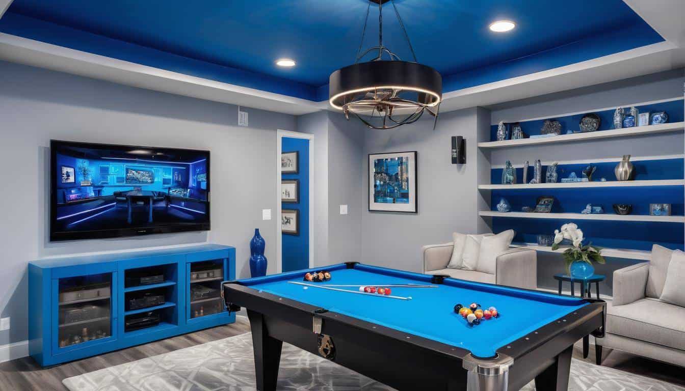 Stylish modern game room in blue