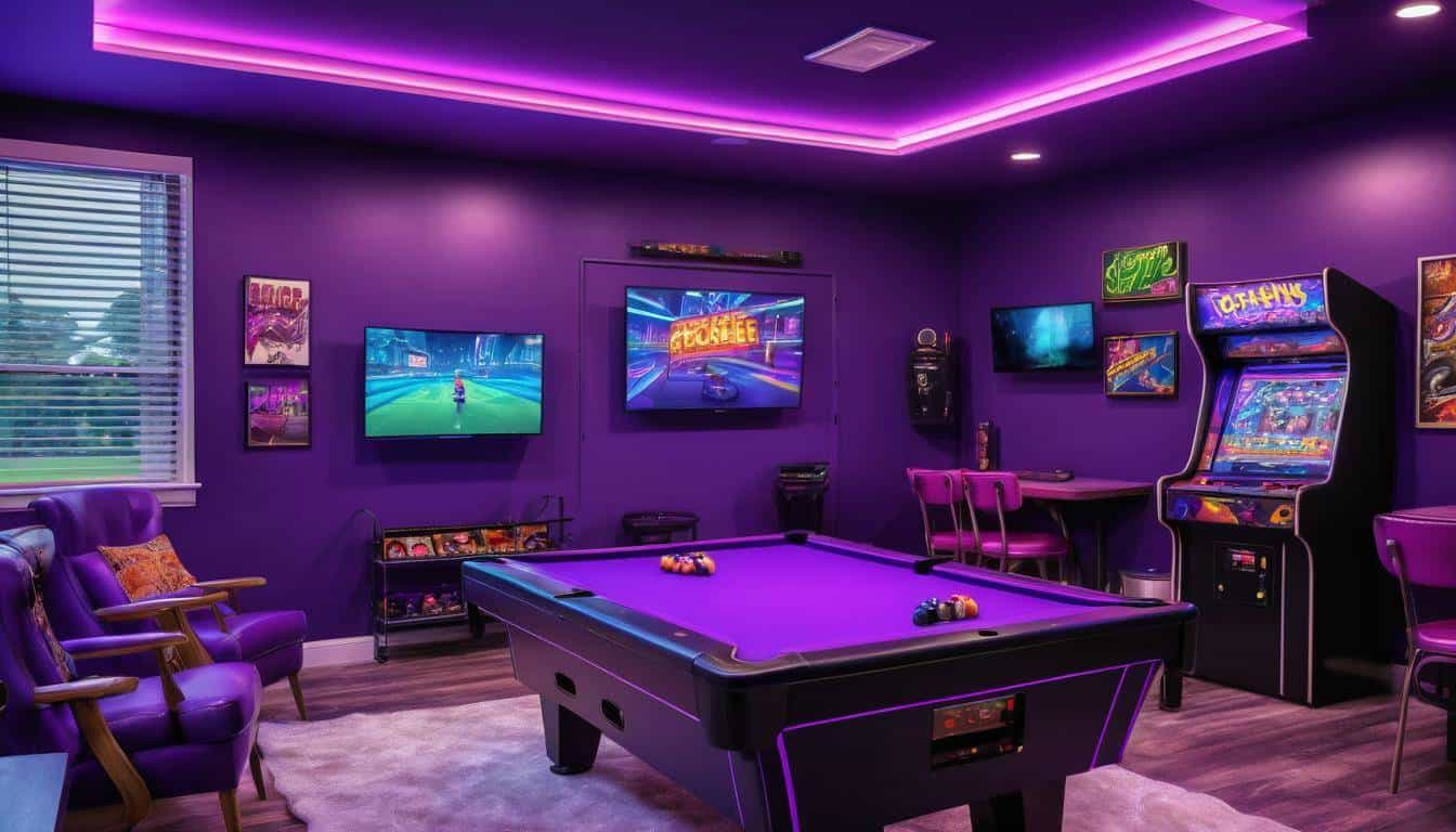 Stylish purple game room