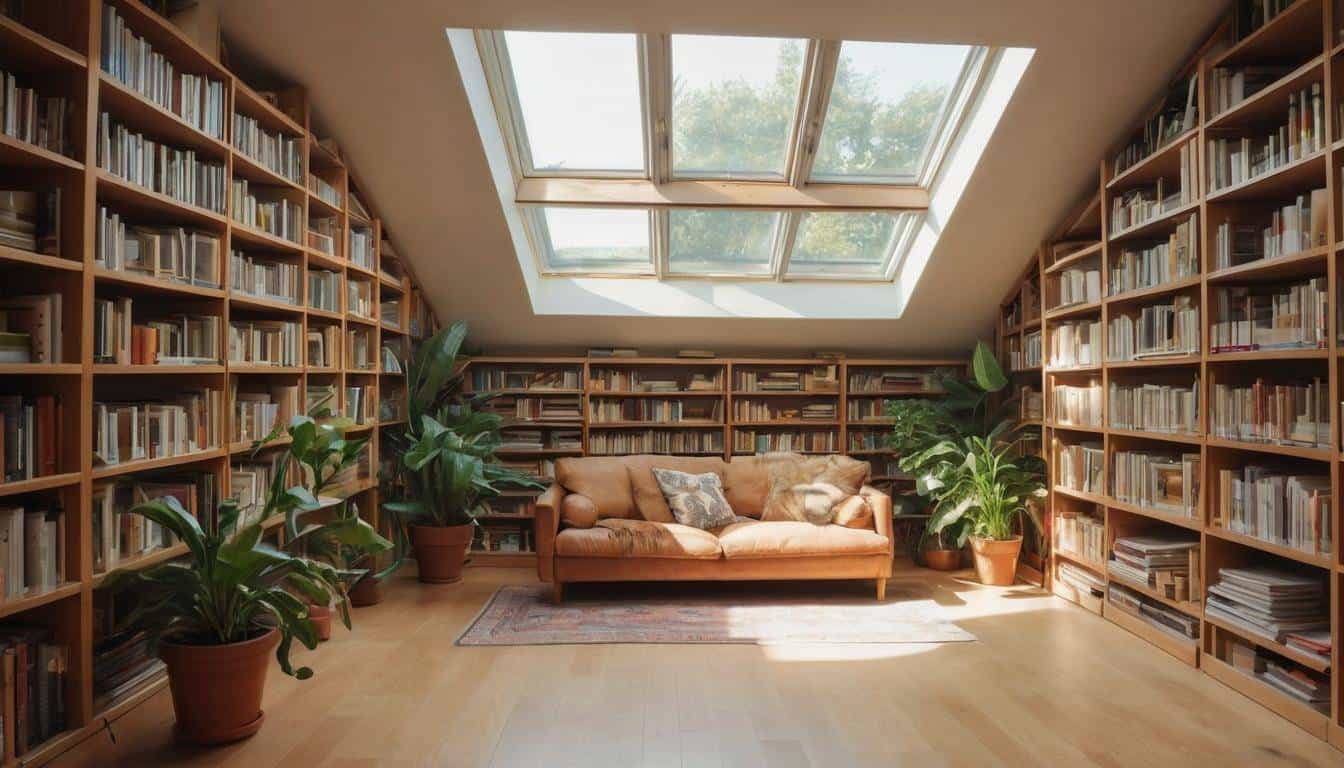 Sunlit home library