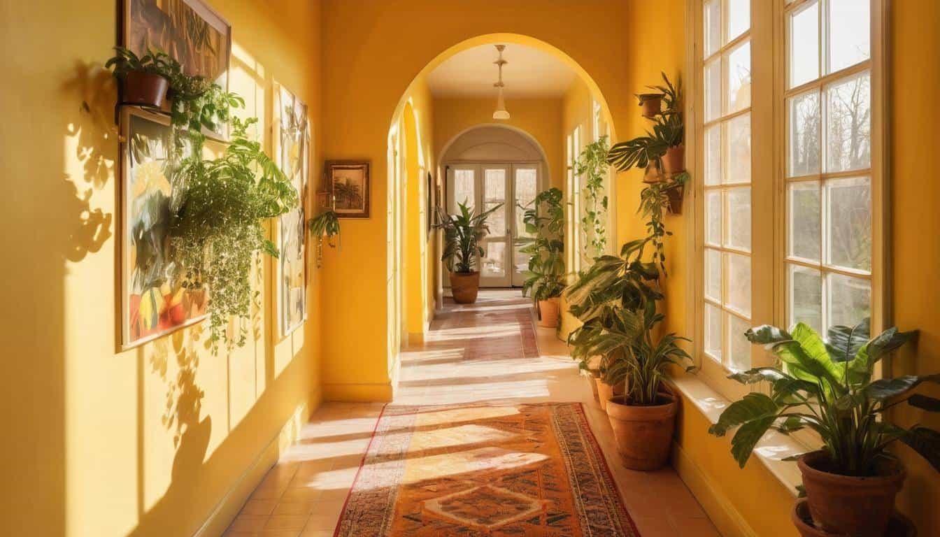 Sunlit yellow hallway