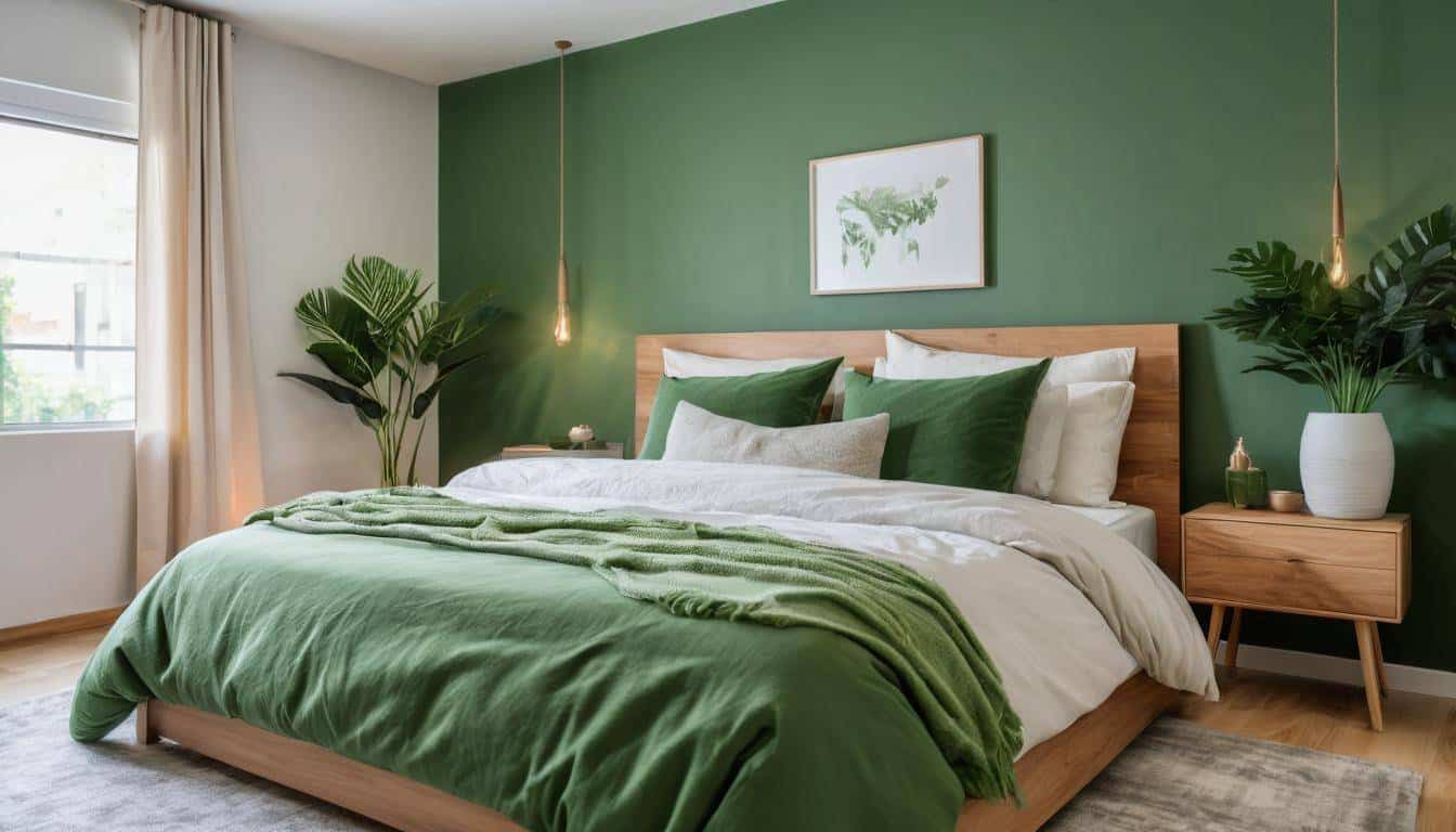 Tranquil bedroom with green accent