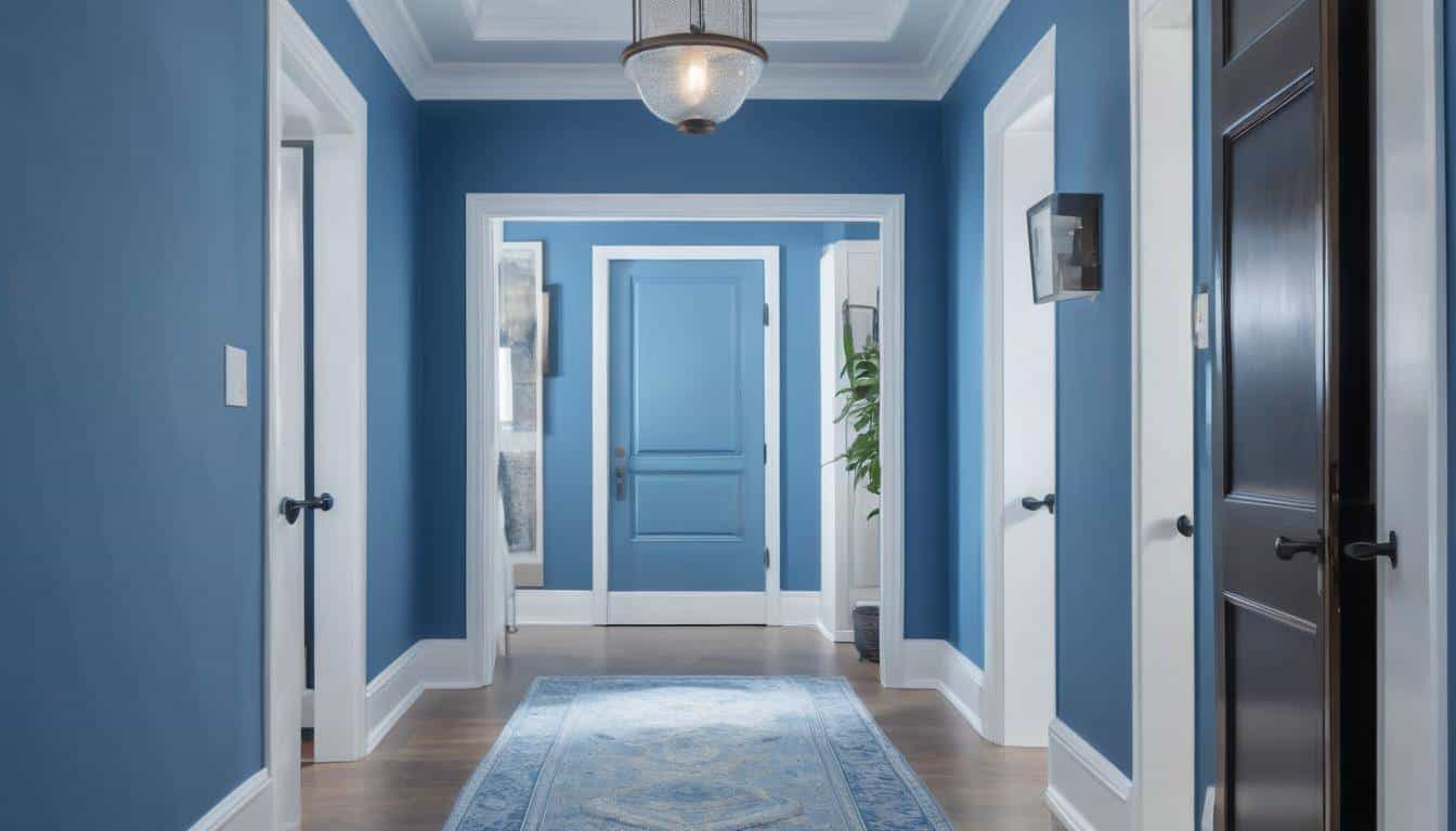 Tranquil blue hallway design