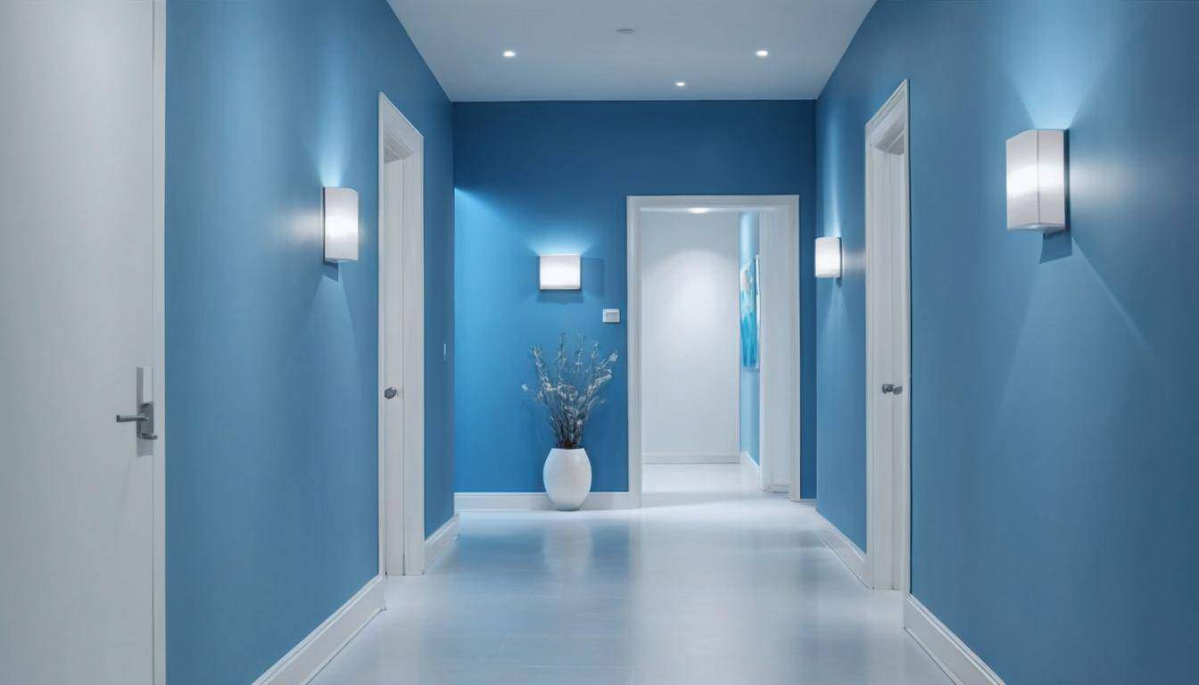 Tranquil blue hallway design