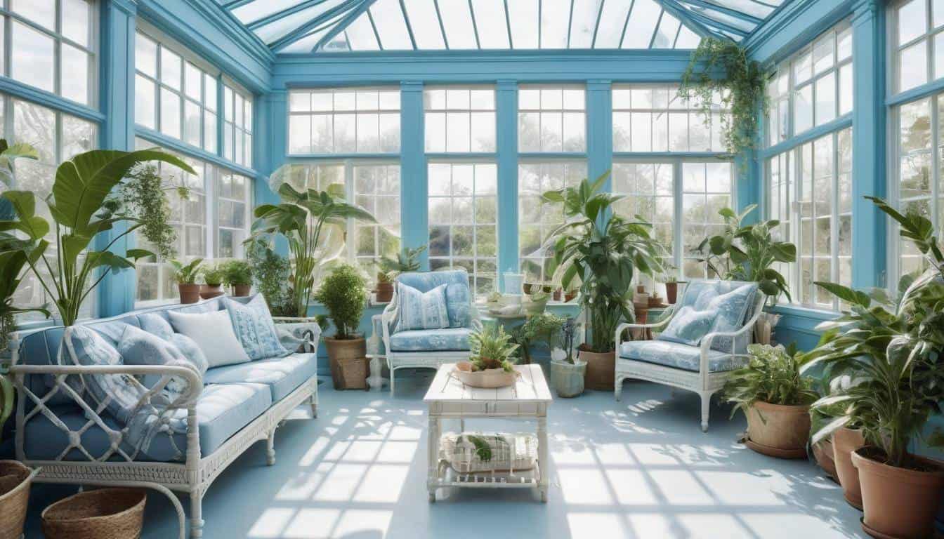 Tranquil blue sunroom