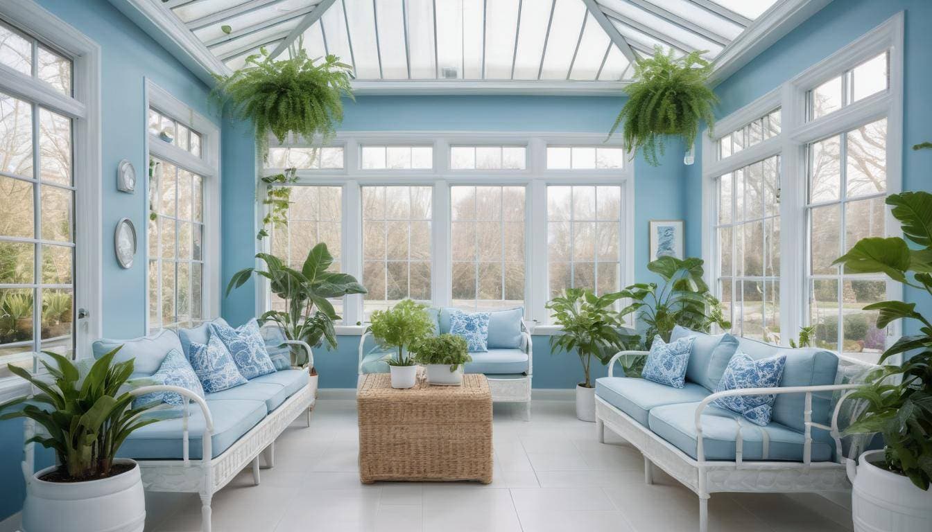 Tranquil blue sunroom