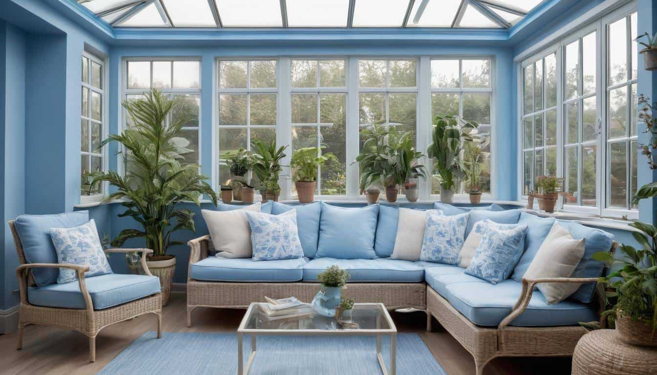 Tranquil blue sunroom