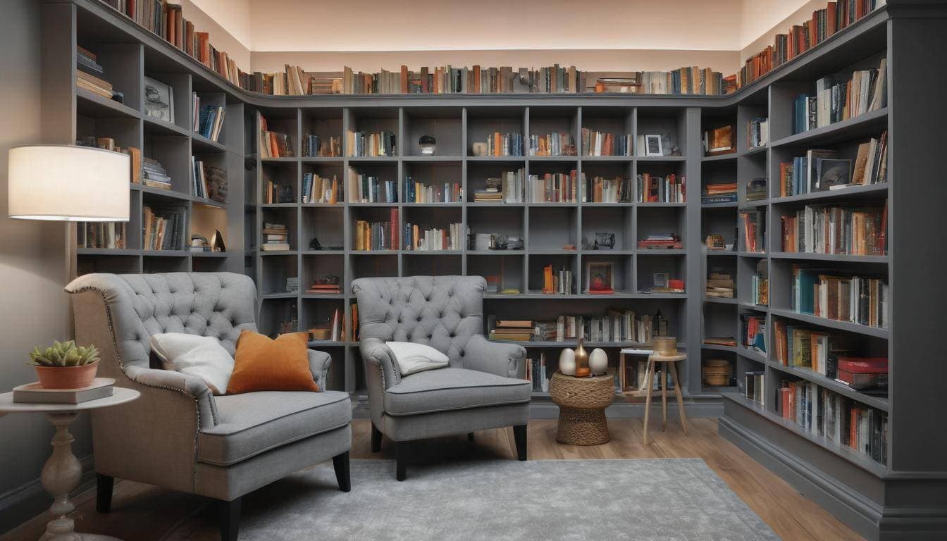 Tranquil grey home library