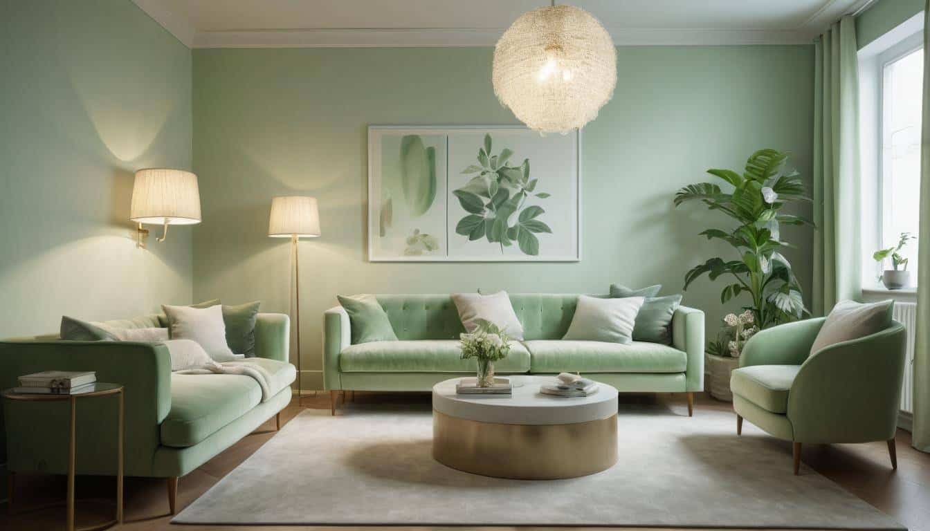 Tranquil pale green room lighting