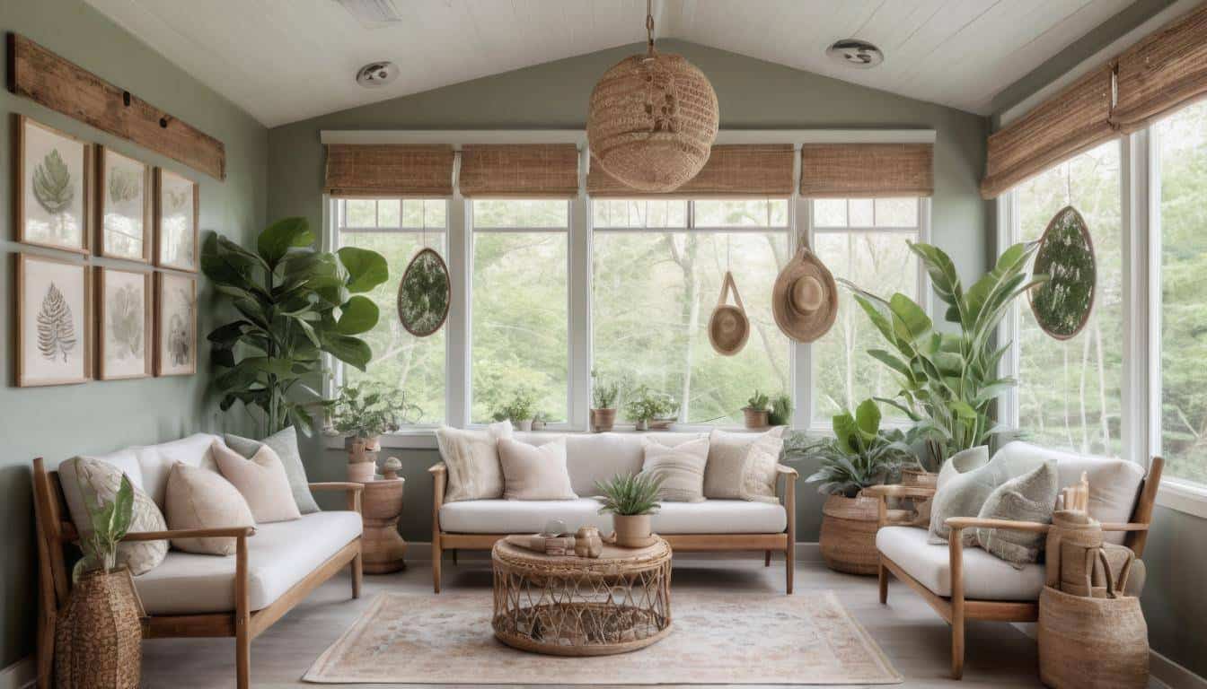 Tranquil sunroom with rustic decor