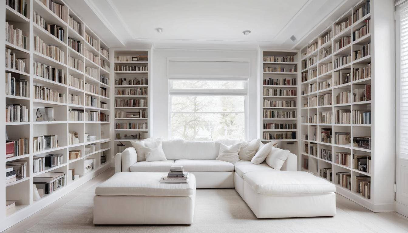 Tranquil white home library