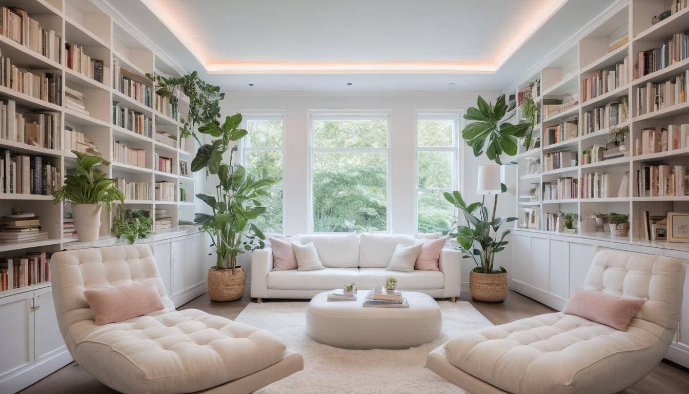 Tranquil white home library