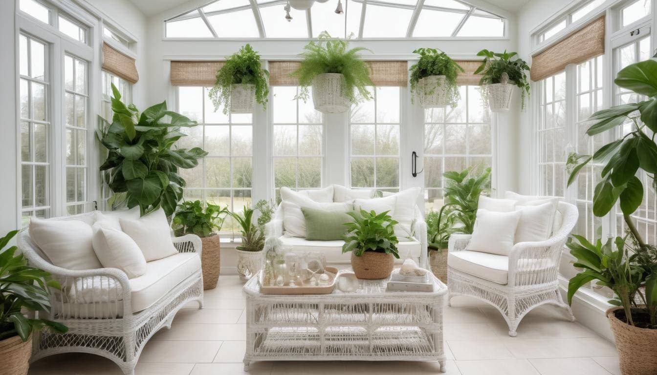 Tranquil white sunroom design