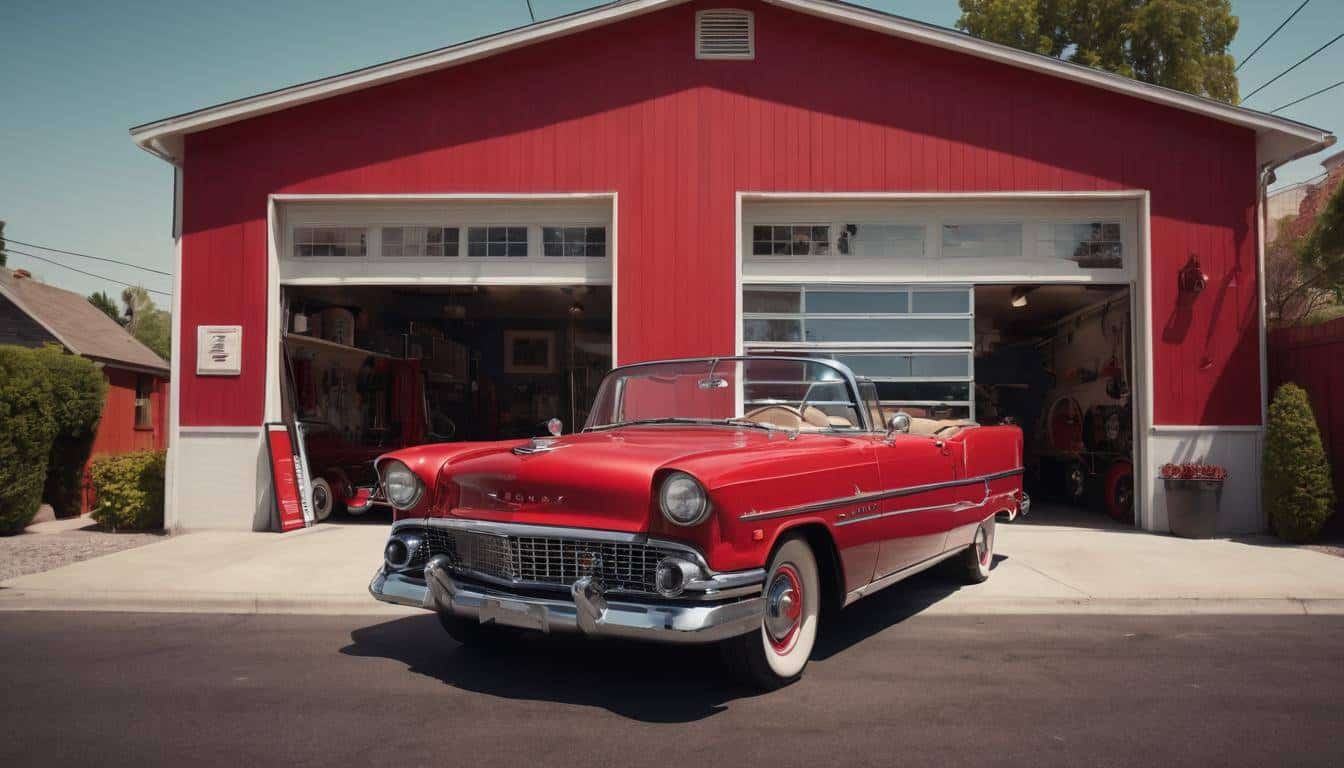 Vintage car red garage