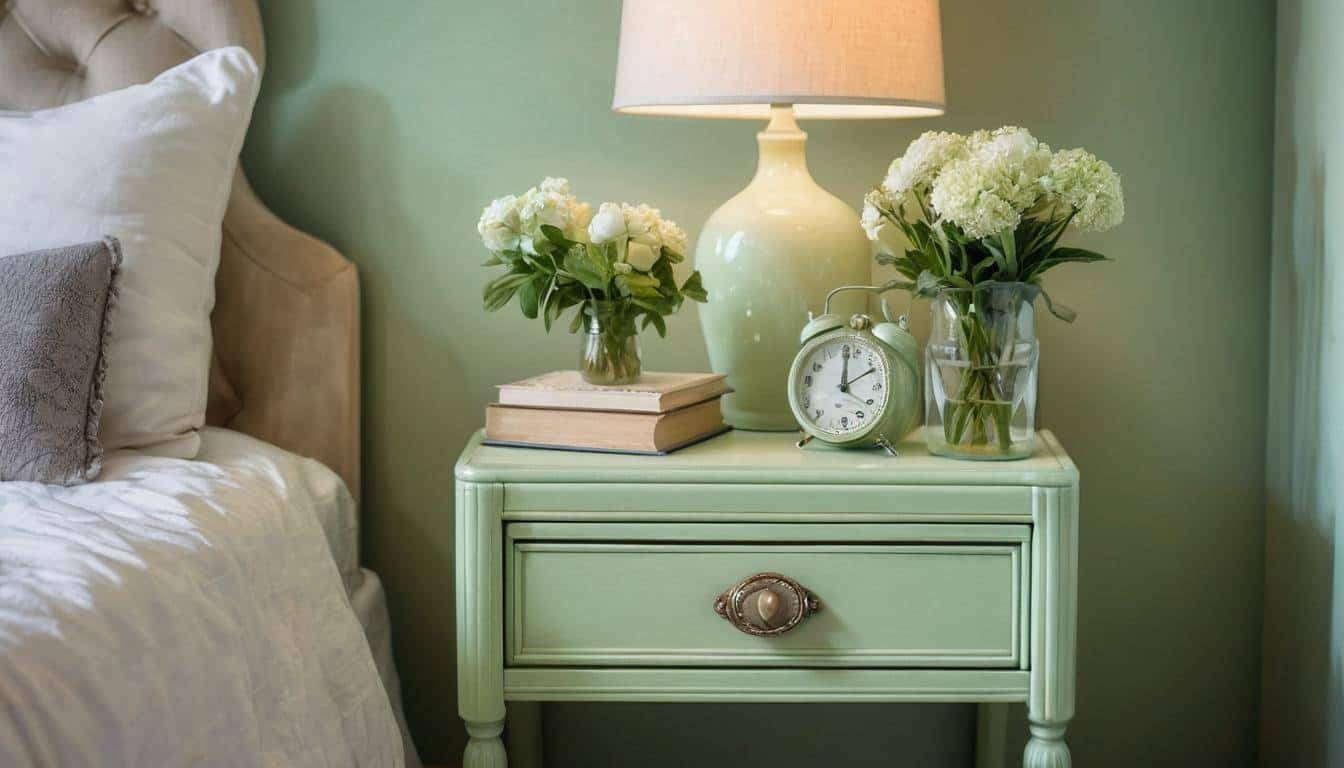 Vintage pale green bedside table