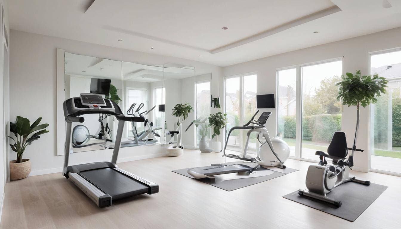 White cardio equipment in home gym