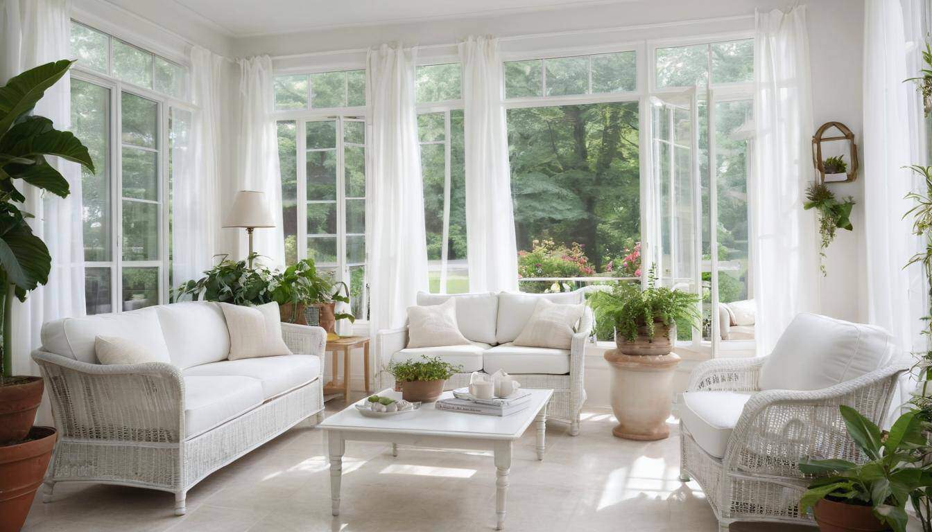 White sunroom with cozy furniture