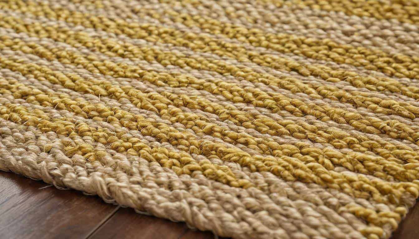 Woven jute area rug in yellow room