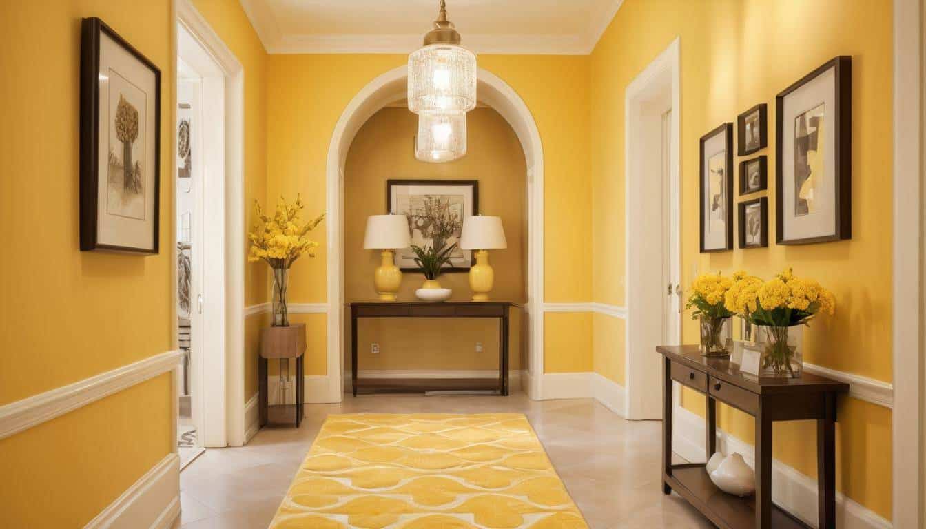 Yellow-themed hallway decor