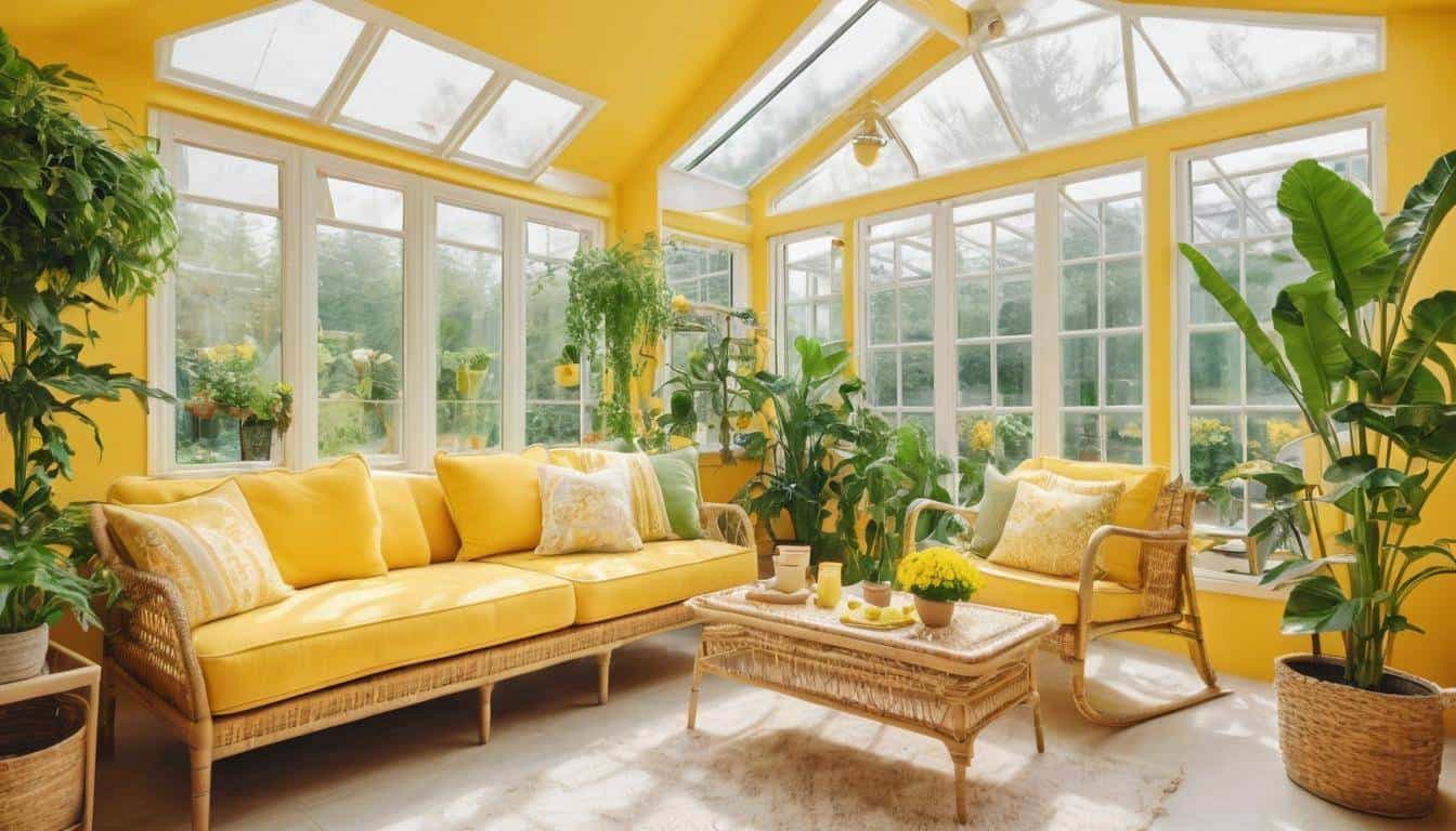 Yellow-themed sunroom decor