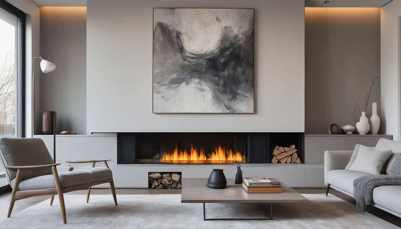 Abstract art merging with fireplace