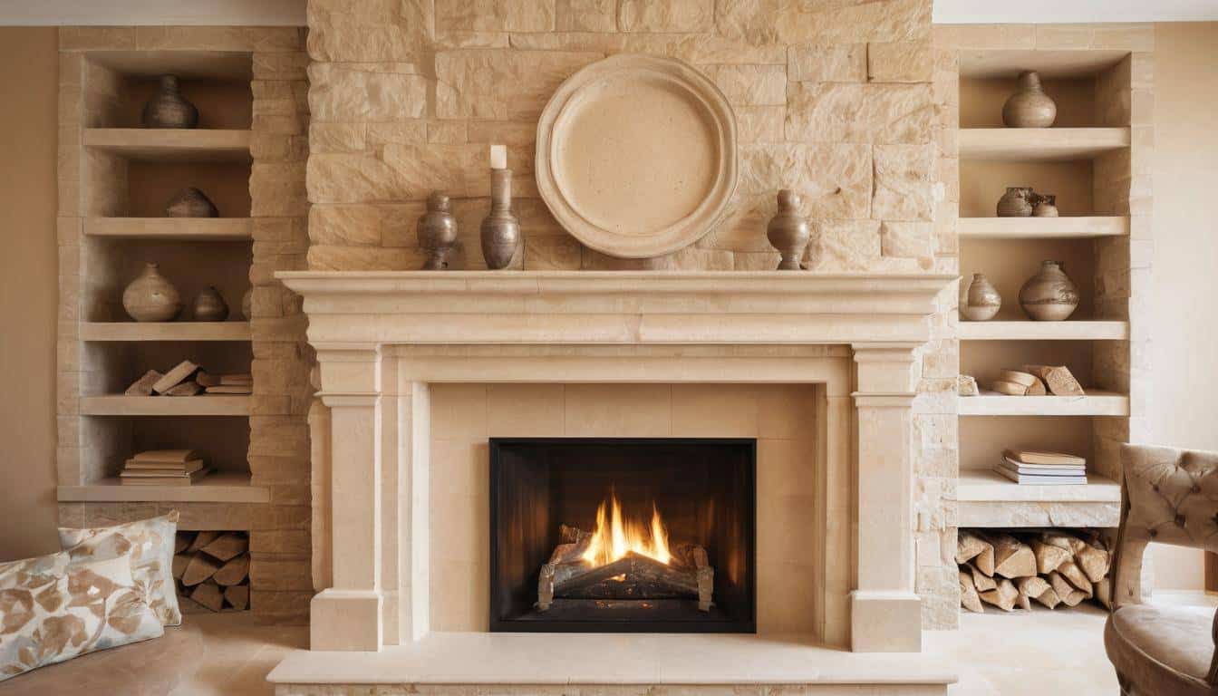 Beige stone fireplaces variety