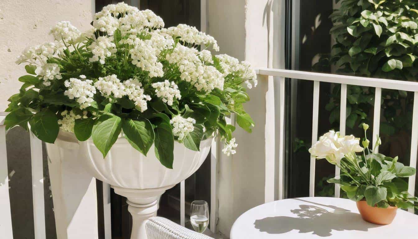 Blooming white flowers on porch