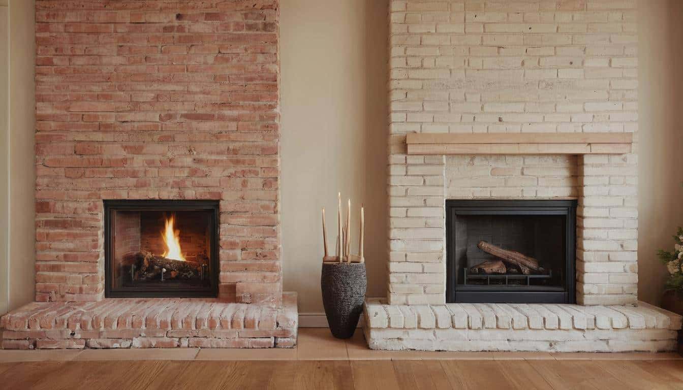 Brick vs. Beige Fireplace Contrast