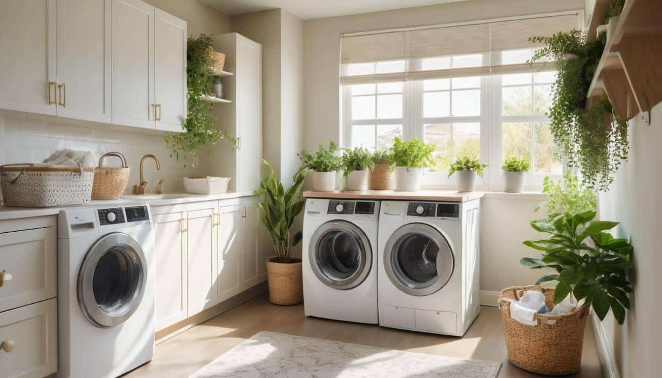 Bright sunlit laundry room